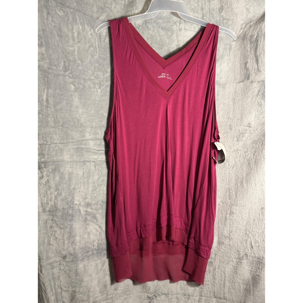14th & Union Womens 3X Burgundy V-Neck Layered Hem Tunic Tank NEW leisure